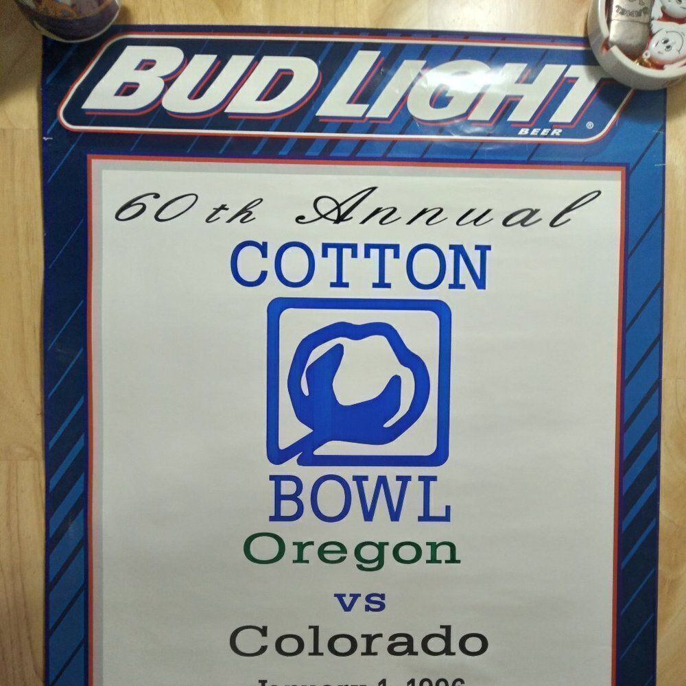 Vintage Bud Light Oregon Ducks Cotton Bowl 1996 Promotional Poster
